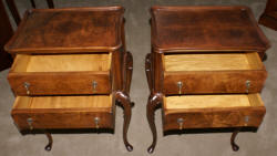 Beautiful matched pair of elegant Queen Anne walnut antique 2 drawer stands