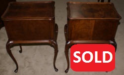 Beautiful matched pair of elegant Queen Anne walnut antique 2 drawer stands