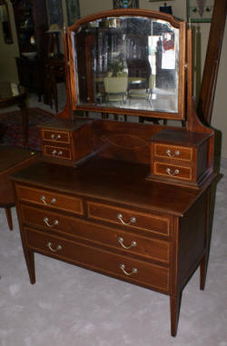 English mahogany inlaid vanity with mirror