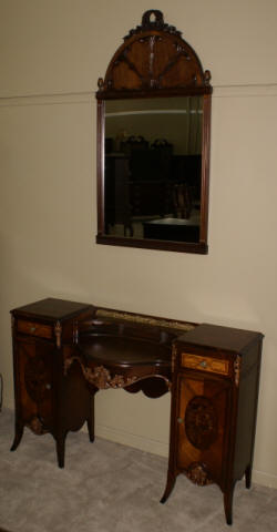  Rosewood and walnut inlaid vanity and mirror