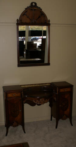  Rosewood and walnut inlaid vanity and mirror