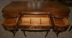 French carved antique walnut inlaid vanity