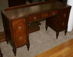 French carved antique walnut inlaid vanity and needlepoint vanity bench