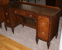 French carved antique walnut inlaid vanity and needlepoint vanity bench