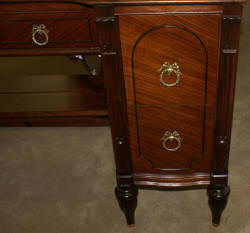 French carved antique walnut inlaid vanity and needlepoint vanity bench