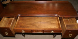 French carved antique walnut inlaid vanity and needlepoint vanity bench