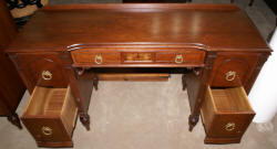 French carved antique walnut inlaid vanity and needlepoint vanity bench