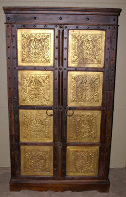 Gothic tin covered teak wood wardrobe